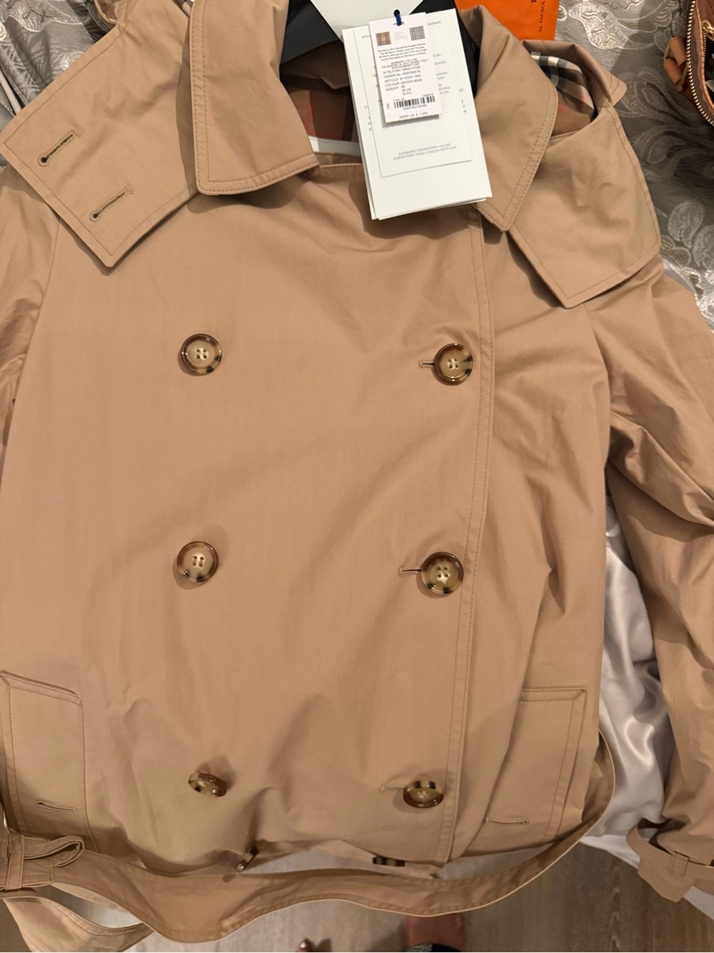 Burberry Double-Breasted Camel Trench Coat - Picture 10 of 12